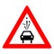 Road sign of rock slide. Rock fall warning sign. Red triangle and silhouette of a black car. Vector illustration