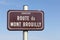 Road sign with route du Mont Brouilly in Odenas, Beaujolais, France