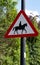 Road sign warning of horses and riders Thornton Hough Wirral June 2020