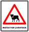 Road Sign Warning livestock Movement on White Background