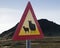 Road sign warning for sheep crossing on the Ring Road Route 1 of Iceland