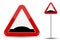 Road sign Warning Sleeping policeman. In Red Triangle is schematically depicted an artificial unevenness in the form of