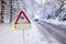 Road sign warns of ice and snow