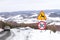 Road signs: cautiously wild animals, speed limit up to 30 km / hour and cycling tourist trail. Warning of danger in the mountains