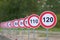 A road signs indicating from 110 to 120 as the speed limit