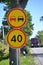 Road signs Overtaking is forbidden, Restriction of the maximum speed of 40 km against the road