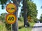 Road signs Overtaking is forbidden, Restriction of the maximum speed of 40 km against the road