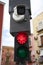 Road signs.Red traffic light and surveillance camera