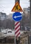 Road signs, road work ahead, warning signs on the city streets