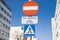 road signs on the roads. Bicycle sign and pedestrian