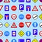 Road Signs Seamless Pattern Background. Vector