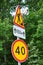 road signs speed limit and repair the road