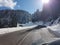 Road snow travel in winter near to anilio ski center greece