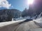 Road snow travel in winter near to anilio ski center greece