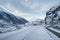 Road on snowy plateau