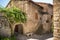 A road between the stone walls of Sermoneta, little medieval town in the Lazio region. ItalyLatina, Lazio region, a