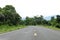 Road, street, avenue roadway, countryside road and curve traffic signs in the left Thailand