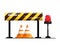 Road and street barrier, traffic warning sign
