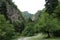 Road surrounded by rocks and trees 0834