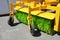 Road sweeper. Yellow street sweeper machine fow washing and cleaning asphalt road
