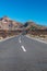 Road though field of solidified lava leading to mountains