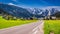 Road to beautiful village Gosau in Alps