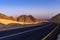 Road to Eilat from the west. Eilat mountais and the Aqaba gulf