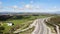 Road to Gibraltar highway, top view from the drone. Cars go on the highway in Spain. Andalusia southern coast of Spain