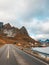 Road to Lofoten mountains. Norway.