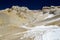 The road to Mina Julia is blocked by snow and ice, in the high altitude puna desert near Salta, Argentina