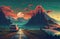 The road to the mountains with vivid view animation