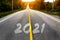 Road to new year with sunset and 2021 number