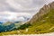 Road to Pordoi Pass 2239m in Dolomites of Italy