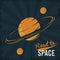 Road to space lettering with saturn and moons in poster vintage style