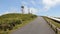 Road to the summit of Serra de Santa Barbara, topped with communications antennae, Terceira, Azores, Portugal