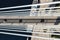Road and traffic. Aerial view on the cruise ship and bridge in the port. Adventure and travel. Mediterranean sea at sunny day.