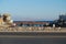 Road traffic in Dahab city in Egypt, view on Gulf of Aqaba of Red Sea