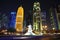 Road traffic in financial centre in Doha, Qatar