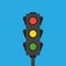 Road traffic light isolated vector - semaphore traffic illustration sign. Green traffic light. Light blue background. Vector stop