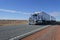 Road train driving in central Australia Outback