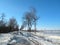 Road and trees in winter flood time, Lithuania