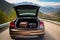 Road Trip Vacation in the Mountains A Car with Luggage in the Trunk, Generative AI