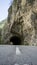 Road tunnel mountains. Durmitor park in montenegro. Dangerous road