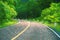 Road with turn on green background. Summer travel landscape blurred digital illustration. Empty highway art print