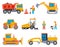 Road under construction flat vector icons set