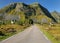 Road On Vestvagoy Island Of Lofoten Leading Towards A Mountain