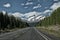 Road with a View of the Canadian Rockie mountains in Banff National Park in Alberta