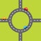 Road white marking and cartoon cars. Circle round crossroad. Design element set. Flat design.