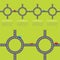 Road white marking and cartoon cars. Circle round crossroad set. Infographic timeline template. Design element. Green grass backg