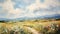 Road Through White Wildflowers: A Poetic Rural Landscape Painting